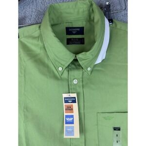 Dockers Shirt Mens Medium Green Short Sleeve Button Down Stain Defender New